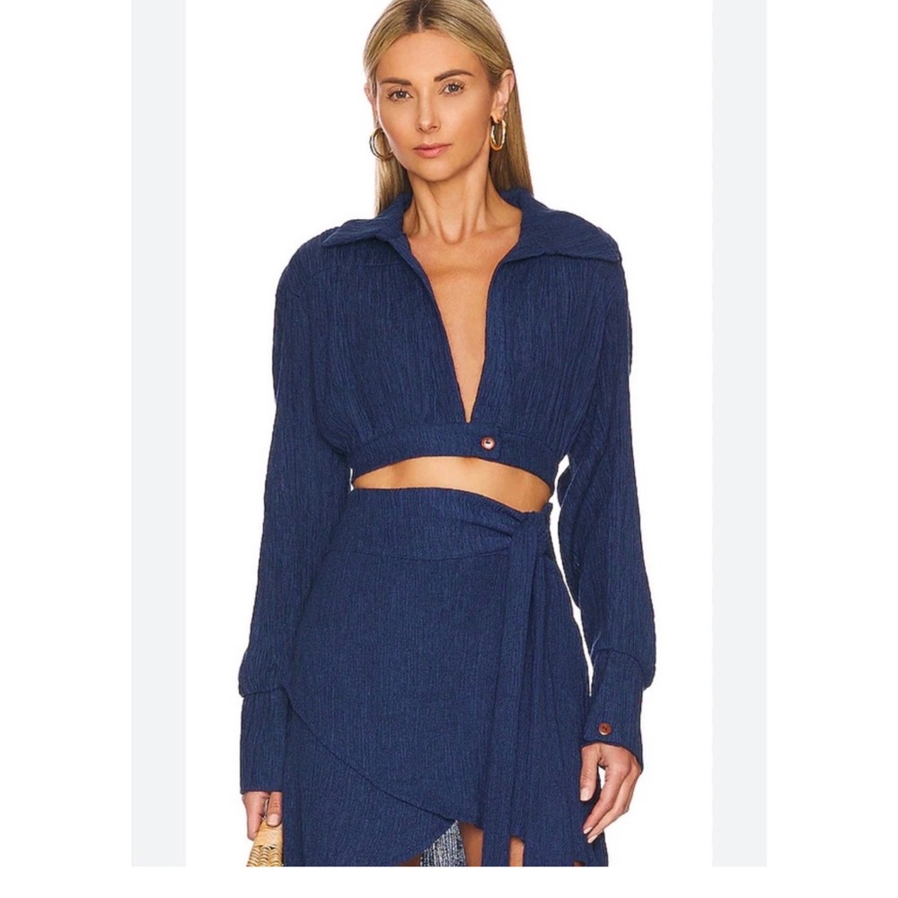 SAVANNAH MORROW BLUE CROPPED TOP AND MINI SKIRT SET NEVER WORN